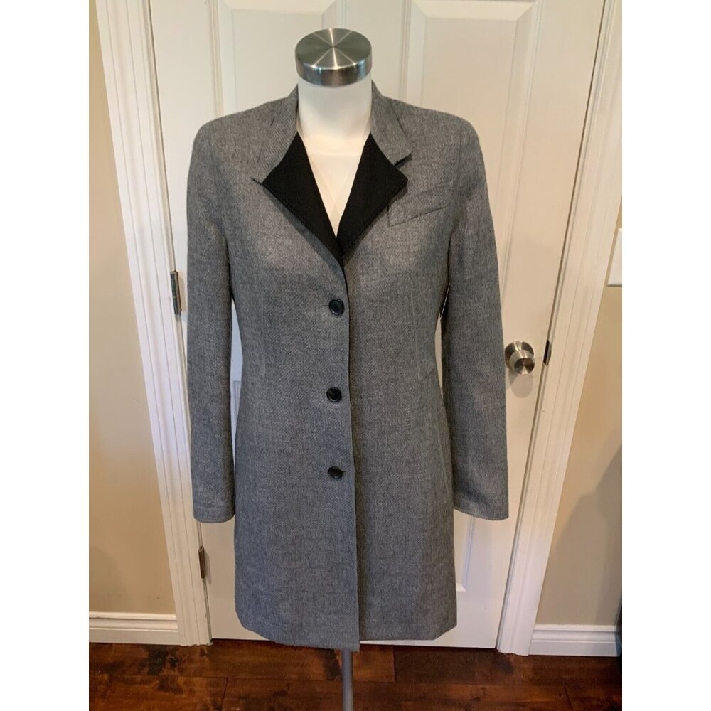 Akris Punto Long Gray 100% Wool Button-Up Coat, Size 8 (US) 40 (FR)